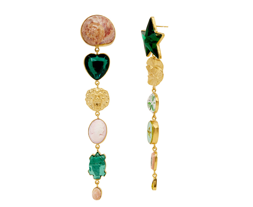 Grainne Morton Green Heart and Star Drop Earrings - Closeup