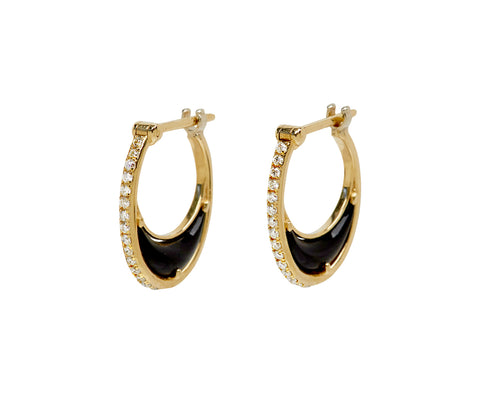 L'Atelier Nawbar Black Onyx and Diamond Bloop Moon 1 Hoop Earrings