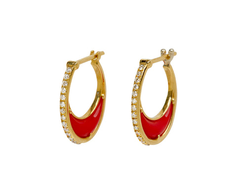 L'Atelier Nawbar Coral and Diamond Bloop Moon 2 Hoop Earrings