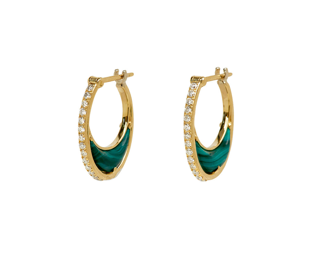 L'Atelier Nawbar Malachite and Diamond Bloop Moon 2 Hoop Earrings