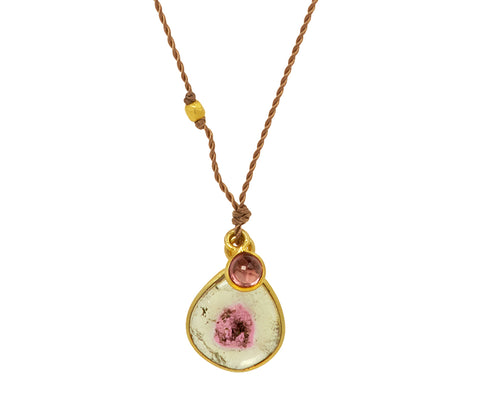Watermelon Tourmaline and Sapphire Pendant Necklace