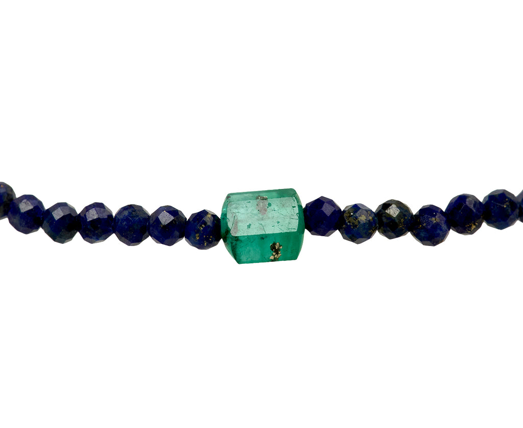Margaret Solow Lapis and Emerald Beaded Bracelet- Closeup