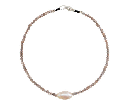 Margaret Solow Chocolate Moonstone and Pearl Beaded Bracelet