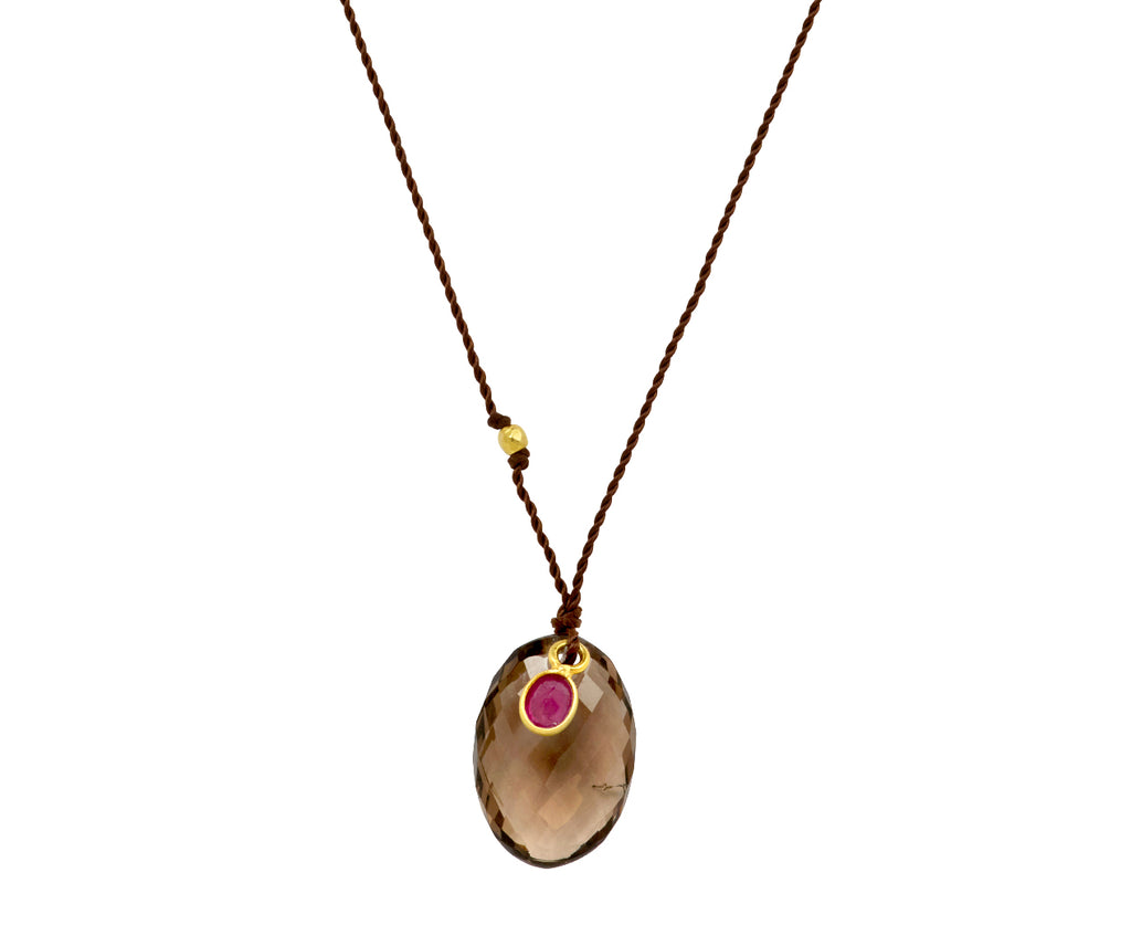 Margaret Solow Smoky Quartz and Ruby Pendant Necklace