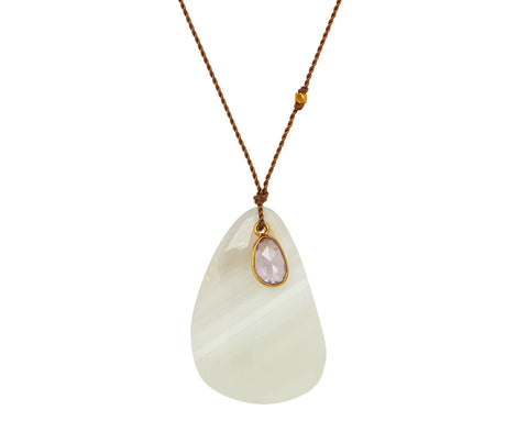 White Chalcedony and Sapphire Pendant Necklace