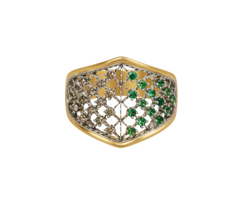 Tsavorite Garnet and Champagne Diamond Corset Ring