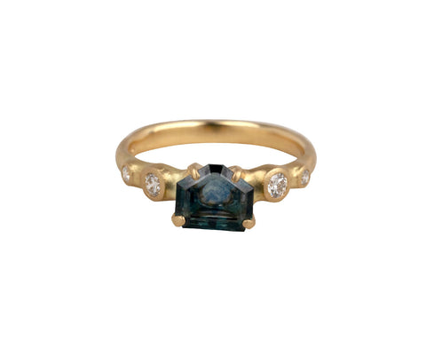 Geometric Shield Montana Sapphire Cluster Ring