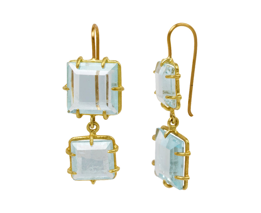 Rosanne Pugliese Double Blue Topaz Drop Earrings - Side View