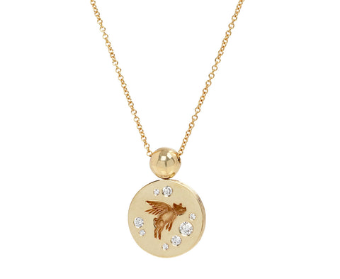 Diamond Flying Pig Fantasy Signet Necklace