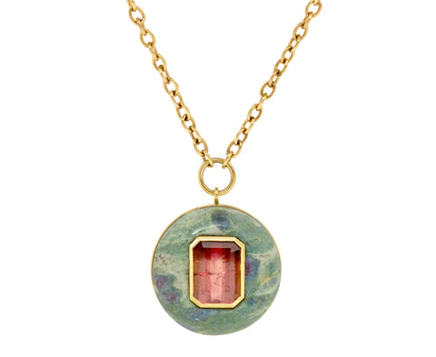 Ruby in Ziosite and Bi-Color Pink Tourmaline Lollipop Necklace