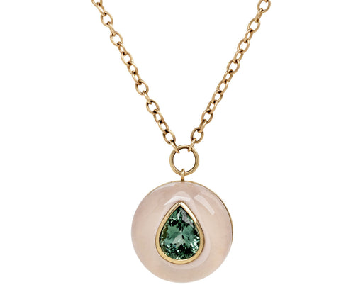 Rose Quartz and Green Tourmaline Lollipop Necklace