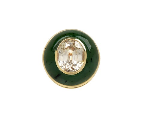 Nephrite Jade and White Zircon Lollipop Ring