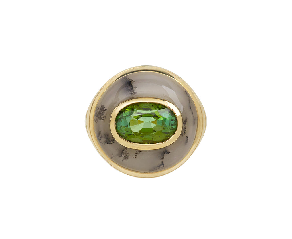 Clear Dendrite and Green Tourmaline Petite Lollipop Ring