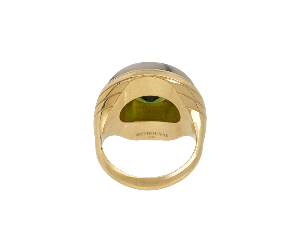 Clear Dendrite and Green Tourmaline Petite Lollipop Ring