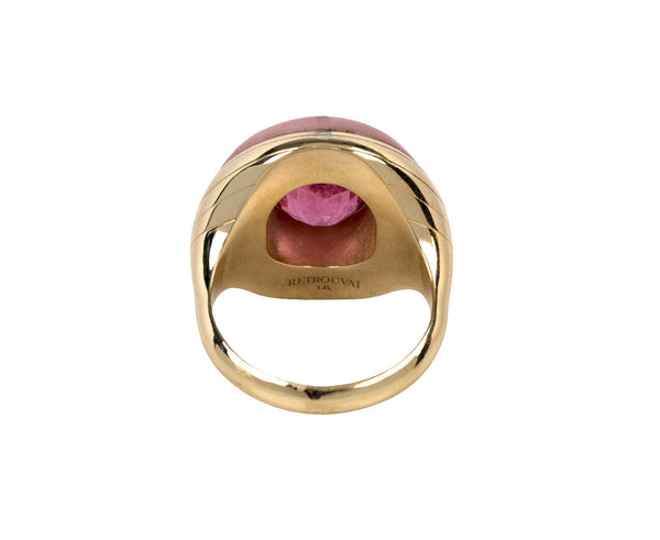 Retrouvai Lolli Green Tourmaline and Pink Opal Ring, Size 6.5