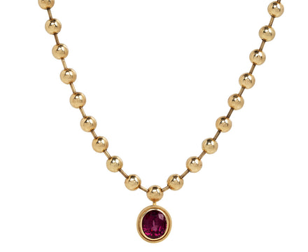 Ball Chain and Rhodolite Garnet Pendant Necklace