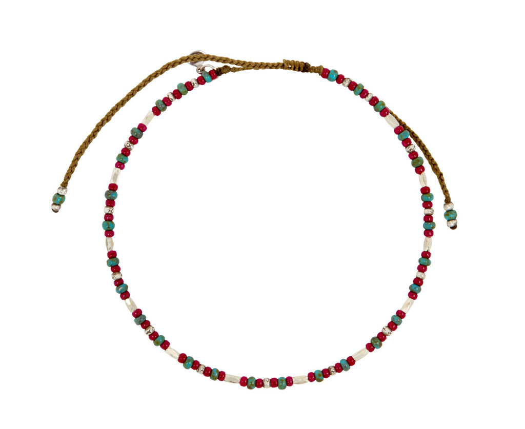 Tai Silver, Red and Green Turquoise Beaded Bracelet