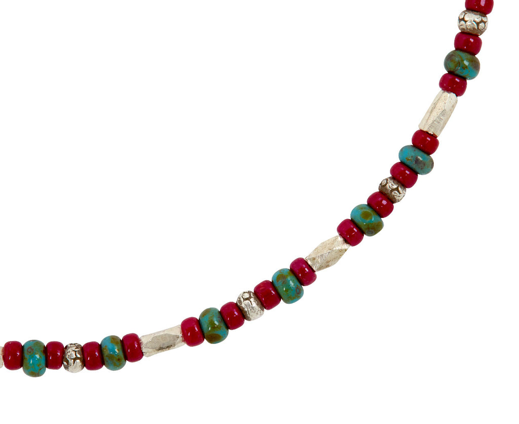 Tai Silver, Red and Green Turquoise Beaded Bracelet - Closeup