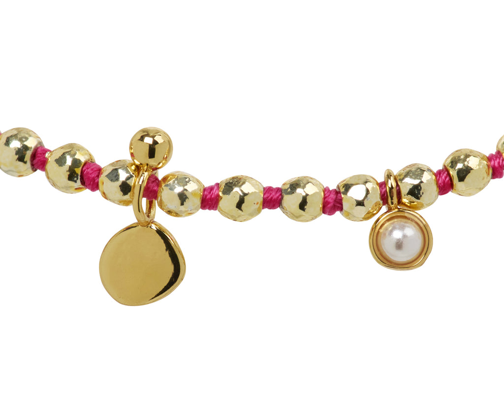Tai Pearl and Gold Disc Beaded Bracelet - Closeup
