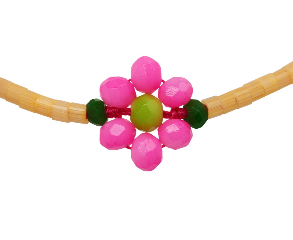 Tai Pink Flower Beaded Bracelet - Closeup