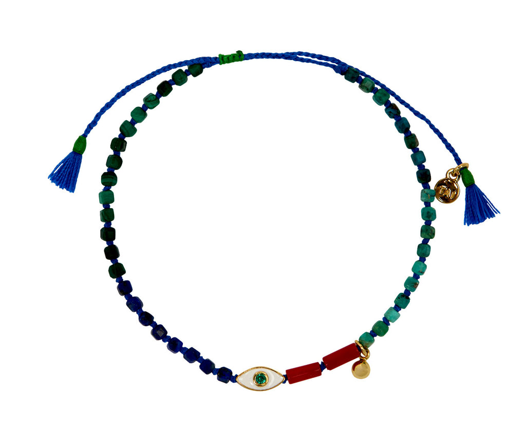 Tai Evil Eye and Turquoise and Lapis Beaded Charm Bracelet