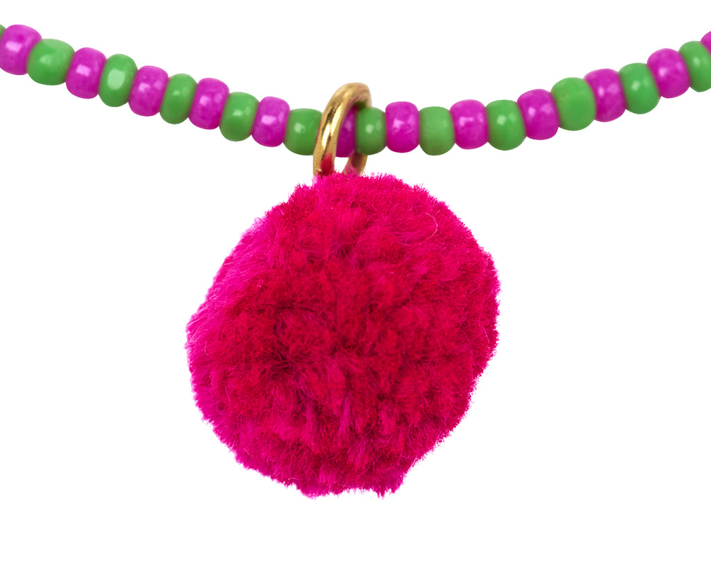 Tai Colorful Japanese Bead Pom Pom Bracelet - Closeup