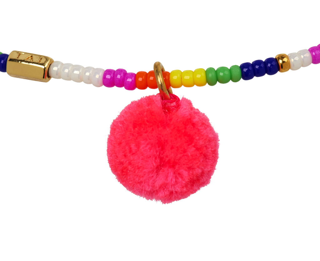 Tai Colorful Japanese Bead Pom Pom Bracelet - Closeup