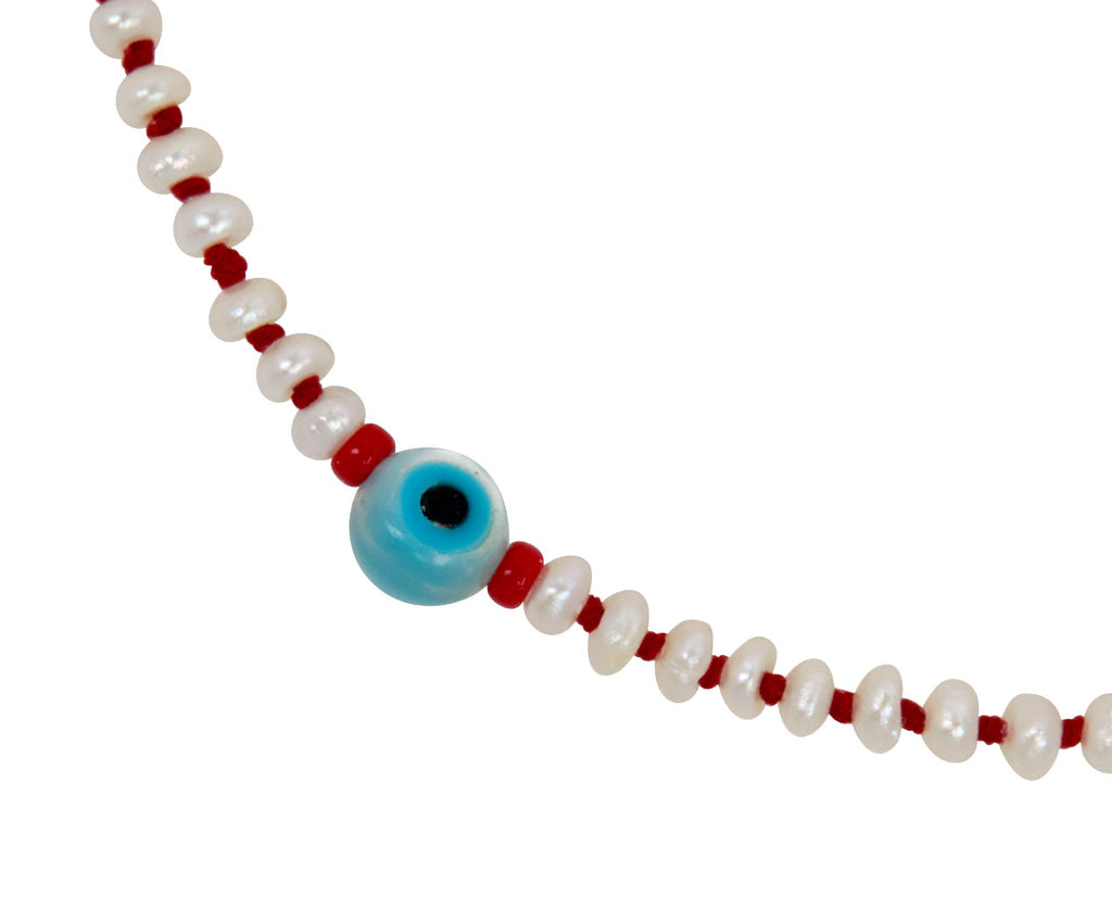 Tai Evil Eye and Pearl Beaded Bracelet - Closeup