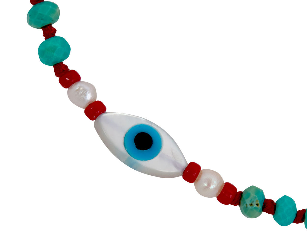 Tai Shell Evil Eye and Turquoise Beaded Bracelet - Closeup