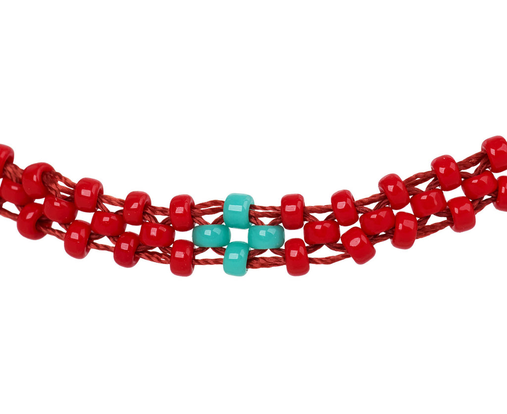 Tiny Japanese and Turquoise Beaded Bracelet - Closeup