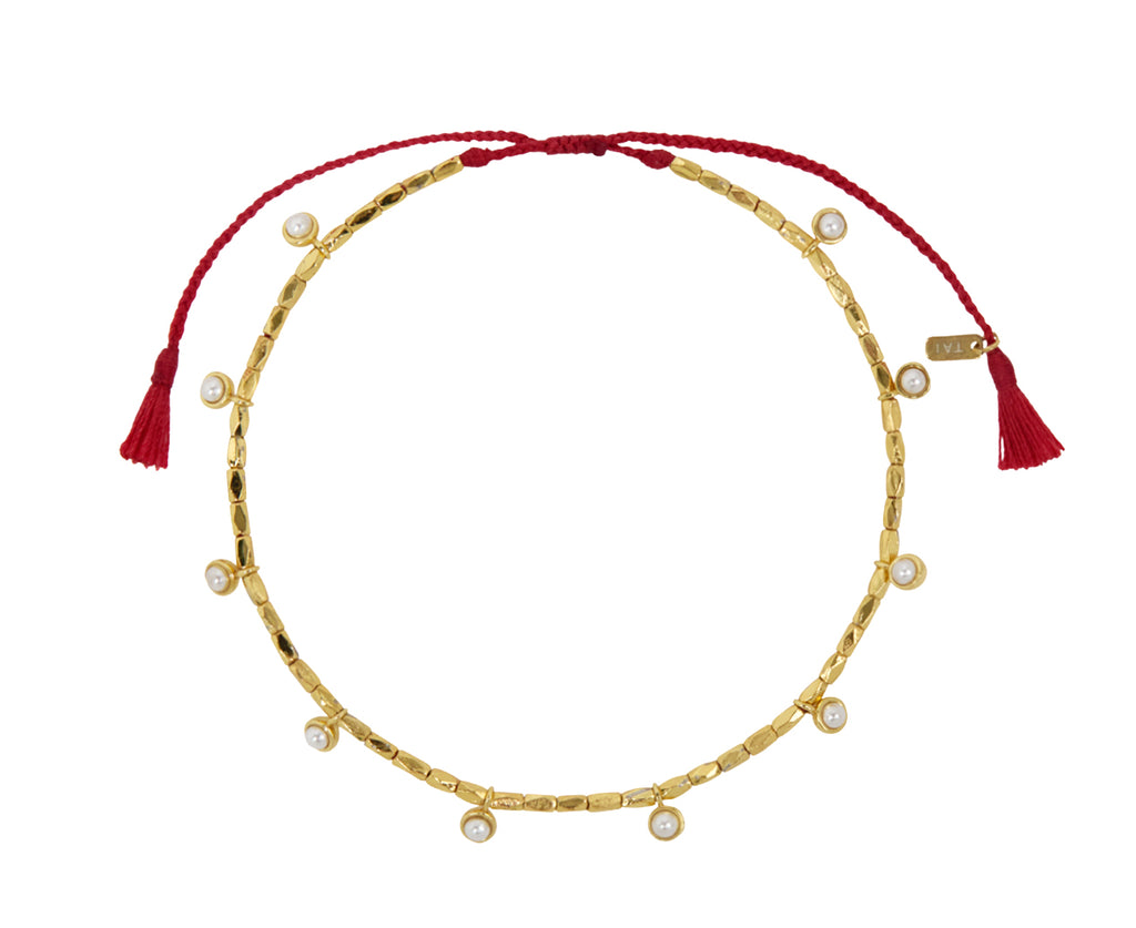 Tai Pearl and Gold Tube Beaded Bracelet