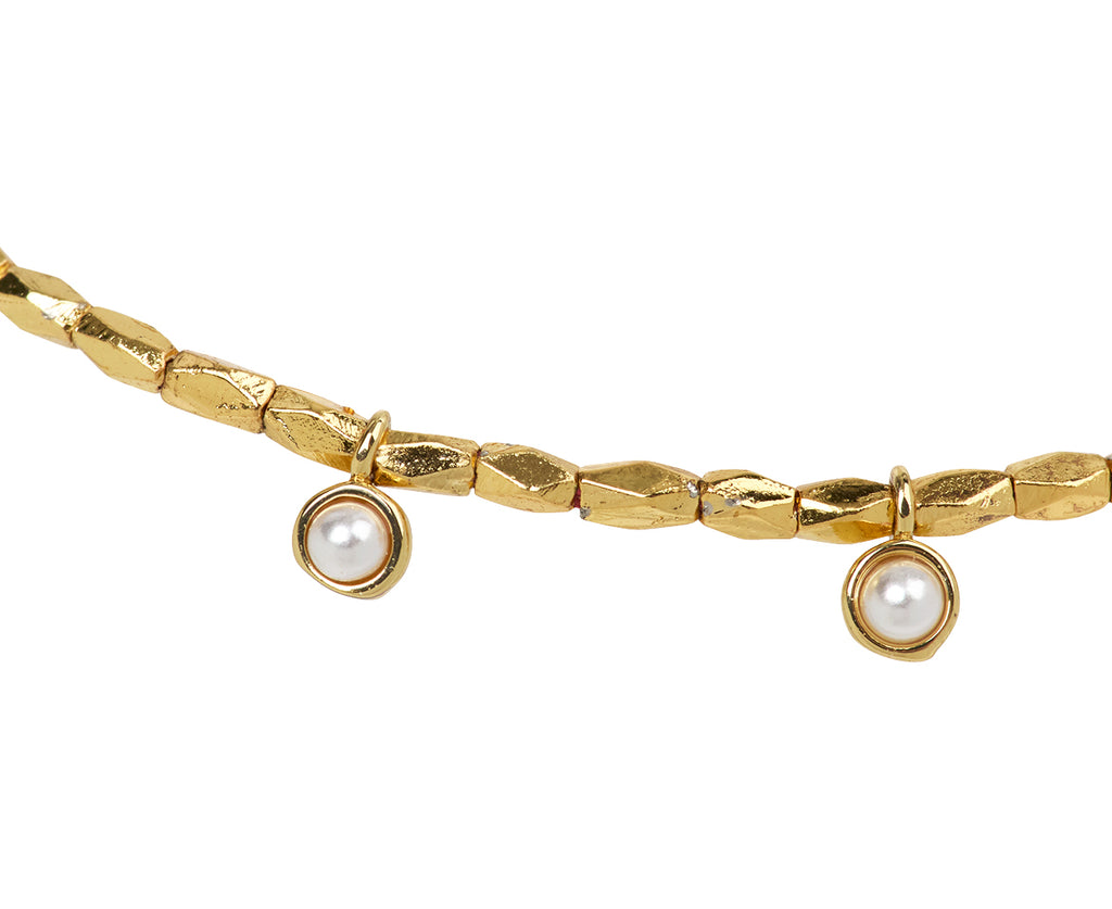 Tai Pearl and Gold Tube Beaded Bracelet - Closeup