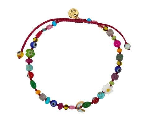 Tai Multi Gem Moon Charm Beaded Bracelet