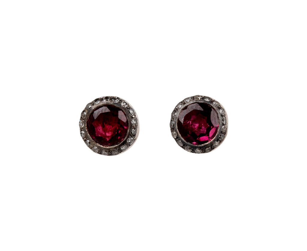 Rosa Maria Rhodolite and Grey Diamond Bo Belquis Stud Earrings