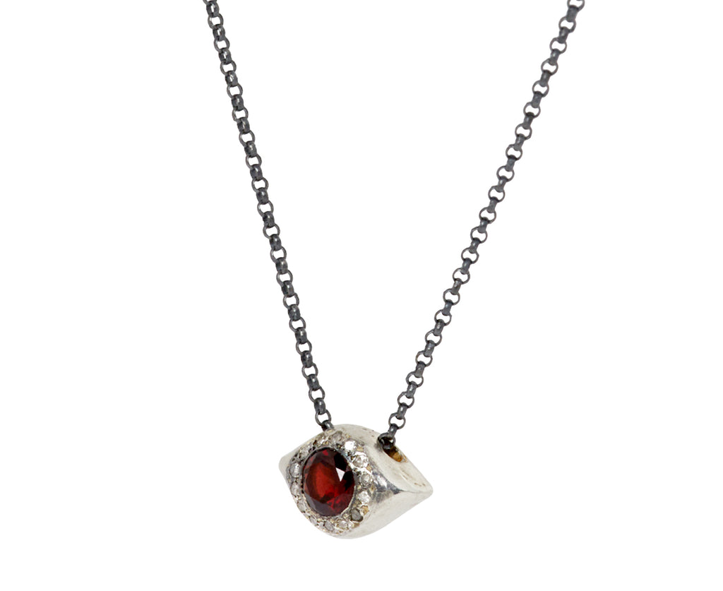 Rosa Maria Garnet and Grey Diamond Pendant Necklace - Angled View