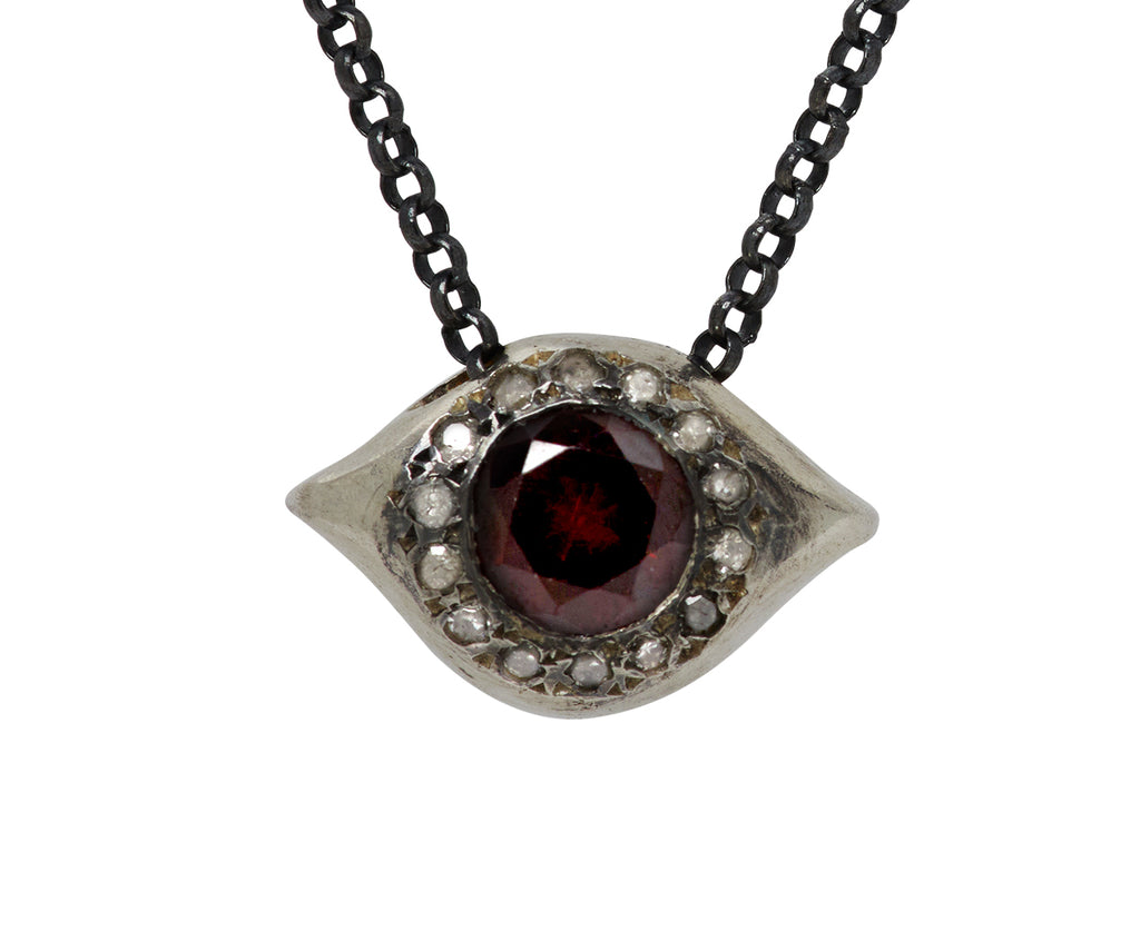 Rosa Maria Garnet and Grey Diamond Pendant Necklace - Closeup