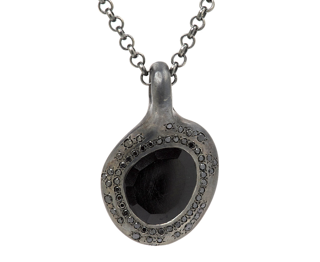 Rosa Maria Black Spinel and Black Diamond Pendant Necklace - Closeup