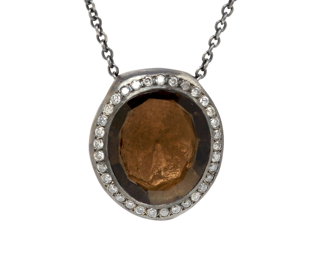 Rosa Maria Smoky Quartz and Icy Grey Diamond Pendant Necklace - Closeup
