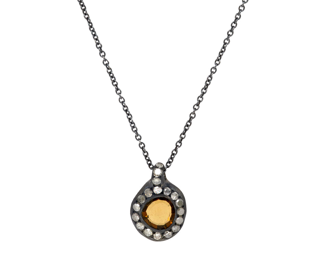 Rosa Maria Honey Quartz and Icy White Diamond Pendant Necklace