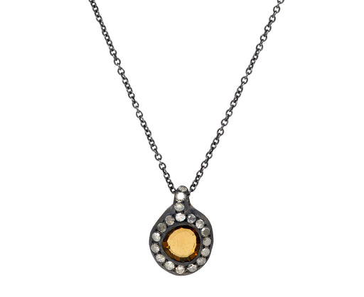 Rosa Maria Honey Quartz and Icy White Diamond Pendant Necklace