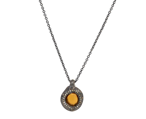 Rosa Maria Honey Quartz and Cognac Diamond Pendant Necklace