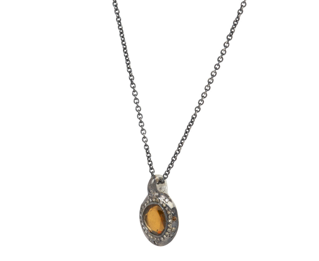 Rosa Maria Honey Quartz and Cognac Diamond Pendant Necklace - Angled View