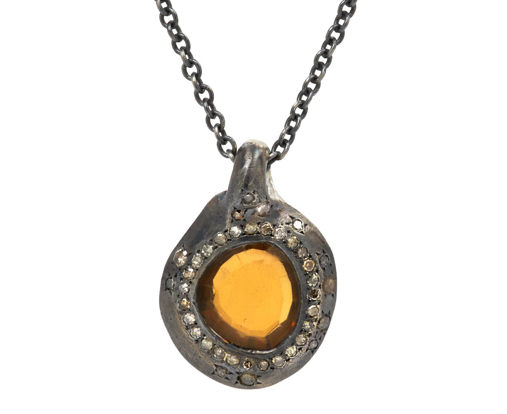 Rosa Maria Honey Quartz and Cognac Diamond Pendant Necklace - Closeup