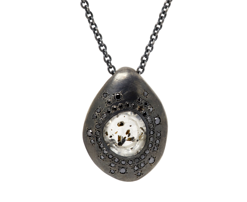 Rosa Maria Black Rutilated Quartz and Black Diamond Pendant Necklace - Closeup