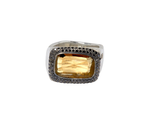 Rosa Maria Honey Quartz and Black Diamond Lussi Ring