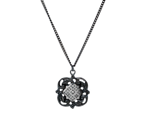 Rusty Thought Shield Flower Diamond Pendant Necklace