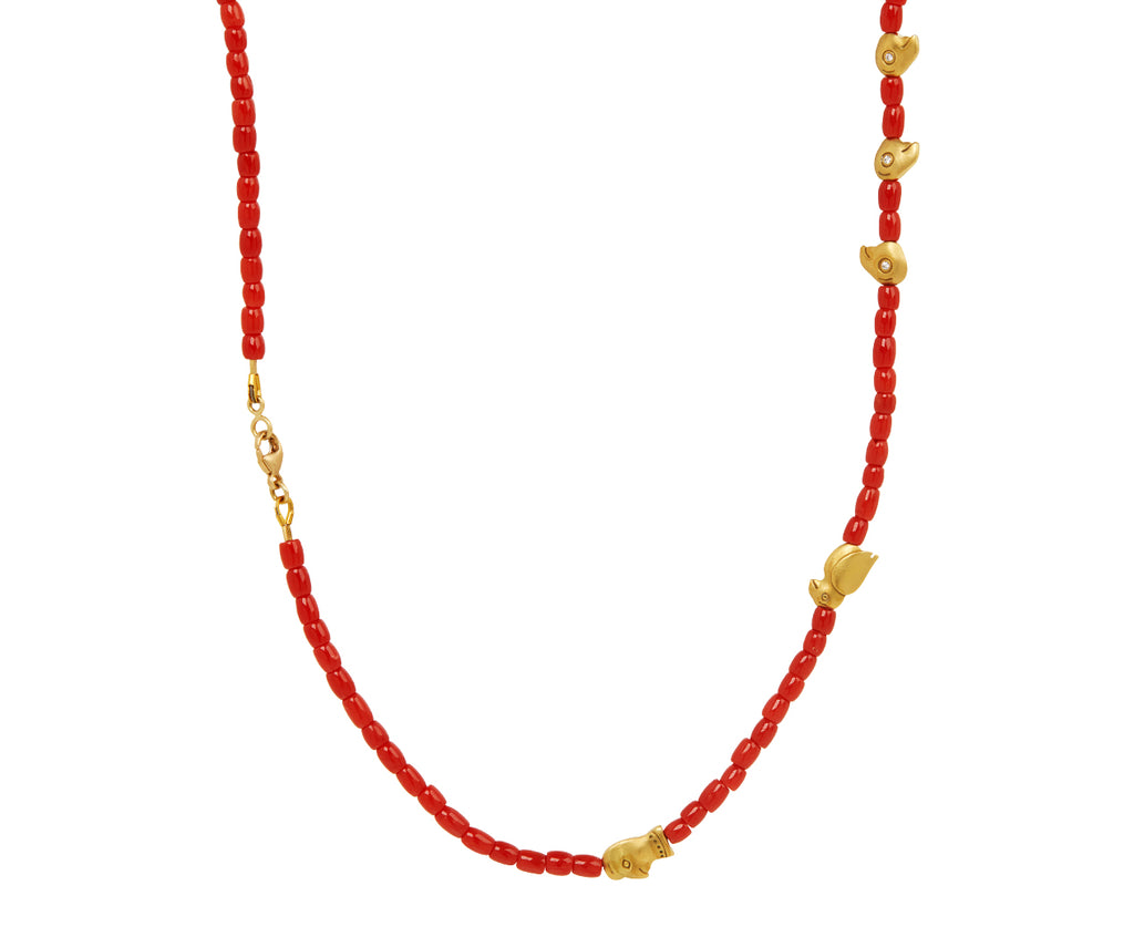 Mediterranean Red Coral Fable Animals and Strange Characters Bead Necklace