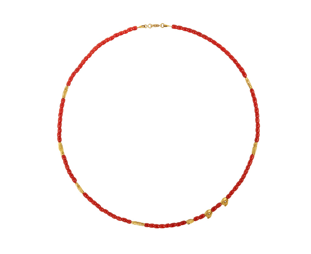 Mediterranean Red Coral Fable Animals and Strange Characters Bead Necklace