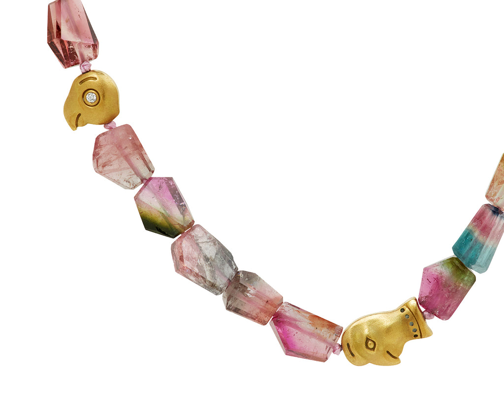 Pink Tourmaline Beads with Fable Animals and Characters