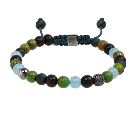 Ebony, Turquoise, and Aquamarine Bead Bracelet